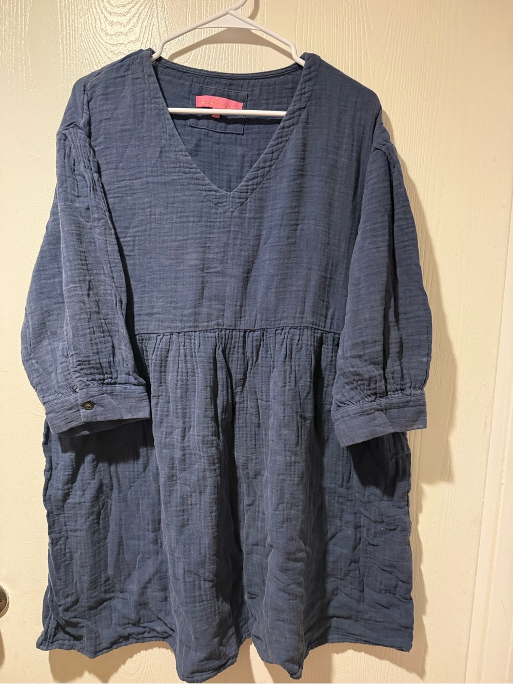 Simply Southern Girls' Navy Blue Cotton Gauze V‑Neck Dress